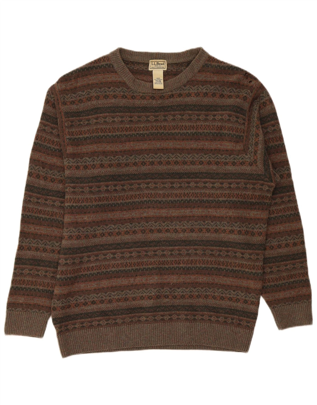 L.L.Bean Męski sweter z dekoltem w łódkę, średni khaki, Fair Isle Lambswool