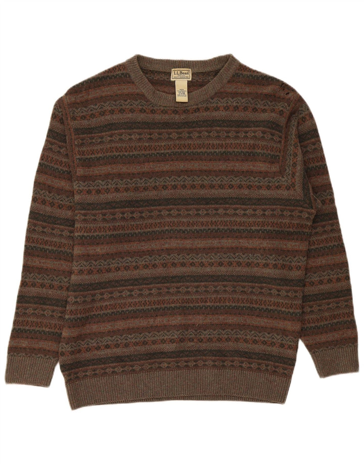 L.L.Bean Męski sweter z dekoltem w łódkę, średni khaki, Fair Isle Lambswool