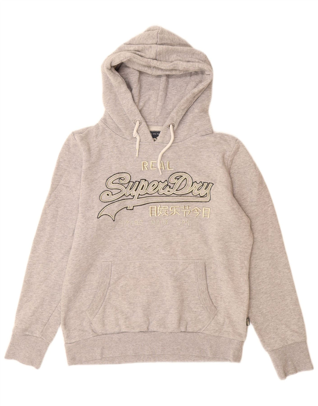 Damski sweter z kapturem SUPERDRY z grafiką UK 14, duży, szary, z plamkami bawełny