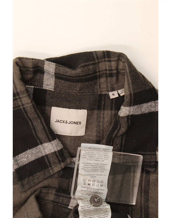 Męska koszula flanelowa Jack & Jones w małą szarą kratę, bawełniana