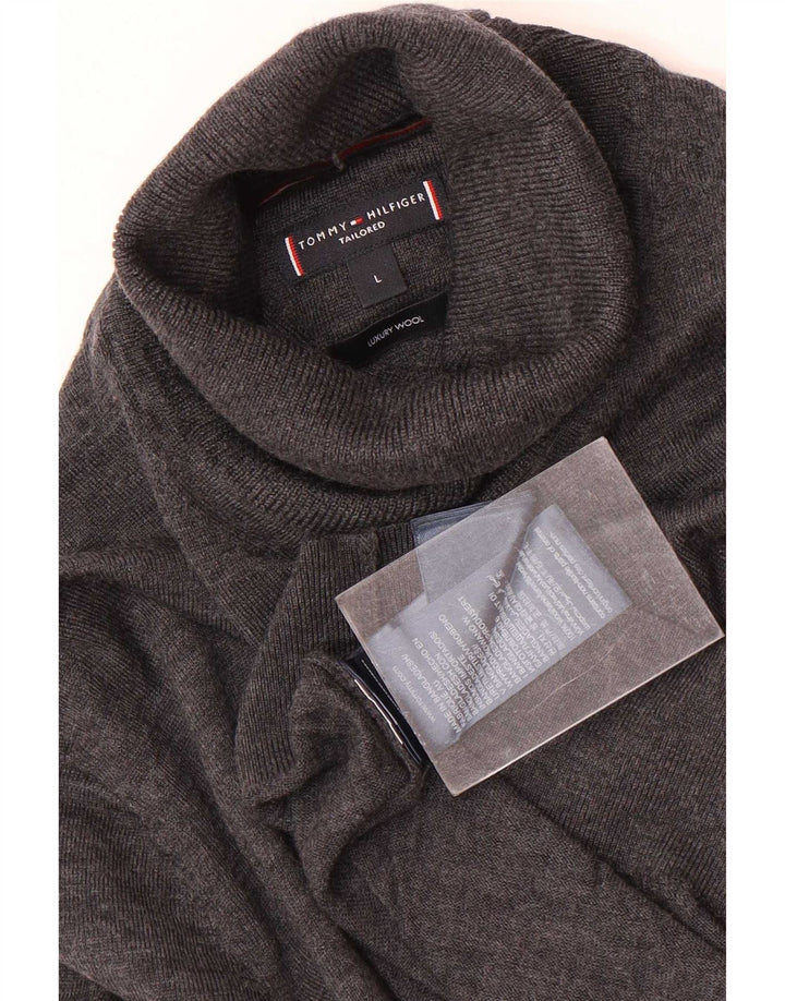 Męski sweter z golfem Tommy Hilfiger, duży, szary, wełniany