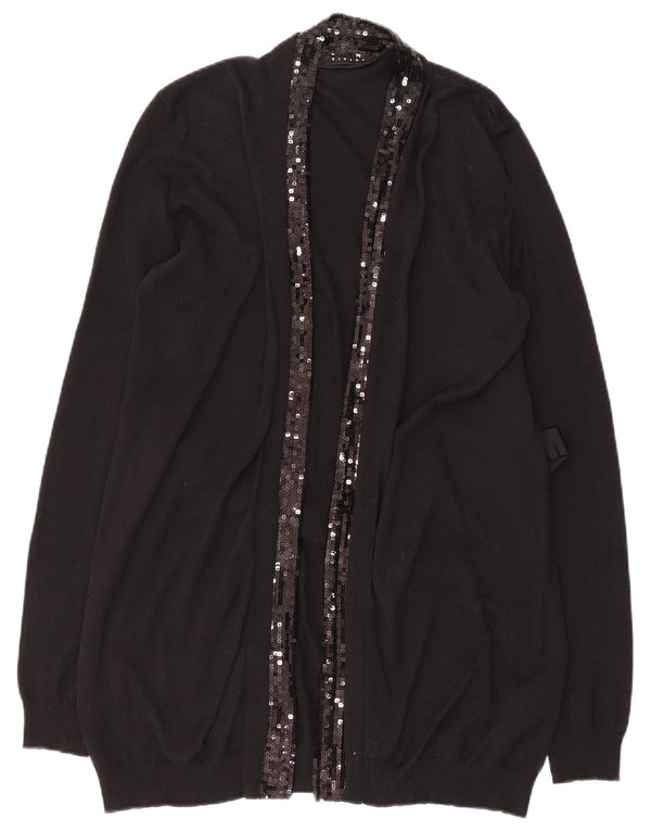 Sweter damski Sisley z otwartym kardiganem UK 14, duży, czarny, bawełniany