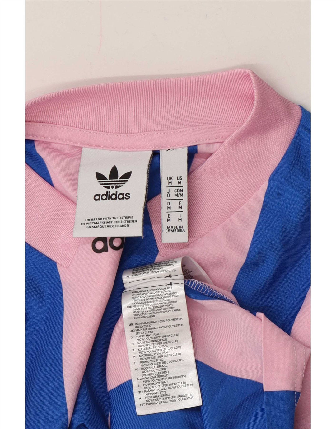 Męska koszulka z grafiką Adidas, średnia, różowa koszulka z poliestru w paski