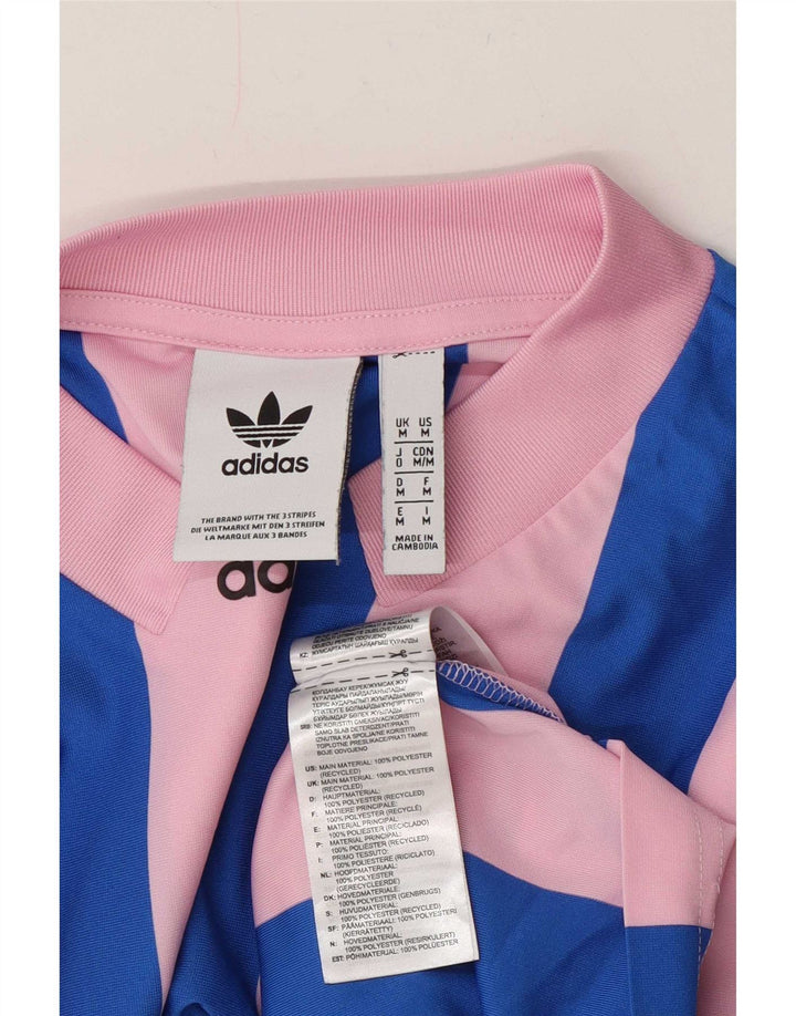Męska koszulka z grafiką Adidas, średnia, różowa koszulka z poliestru w paski