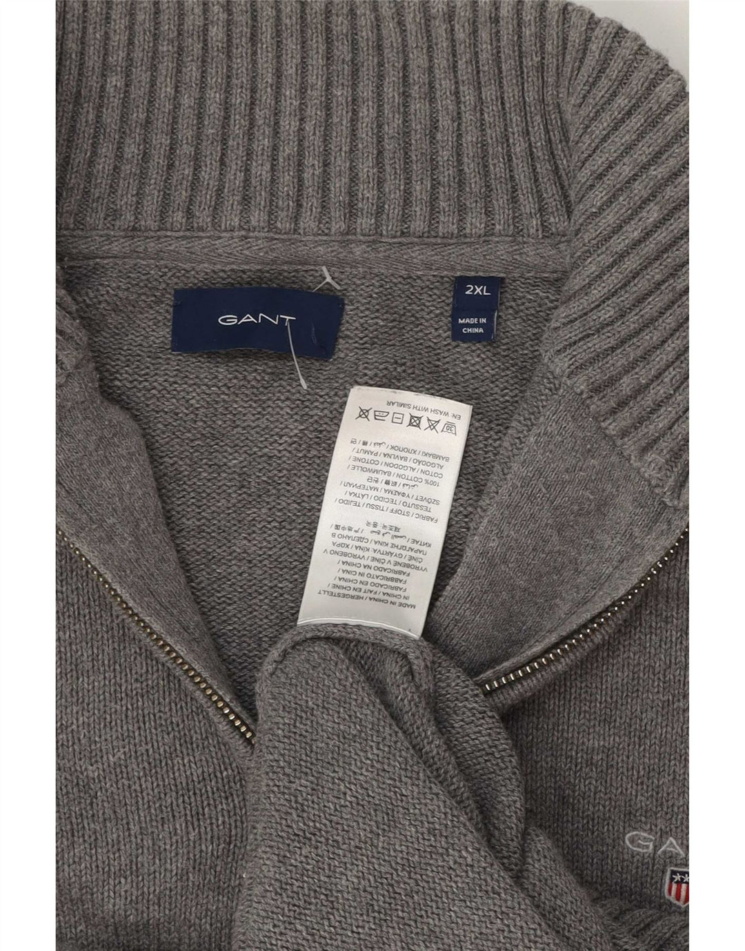 Męski sweter z zamkiem Gant, 2XL, szara bawełna