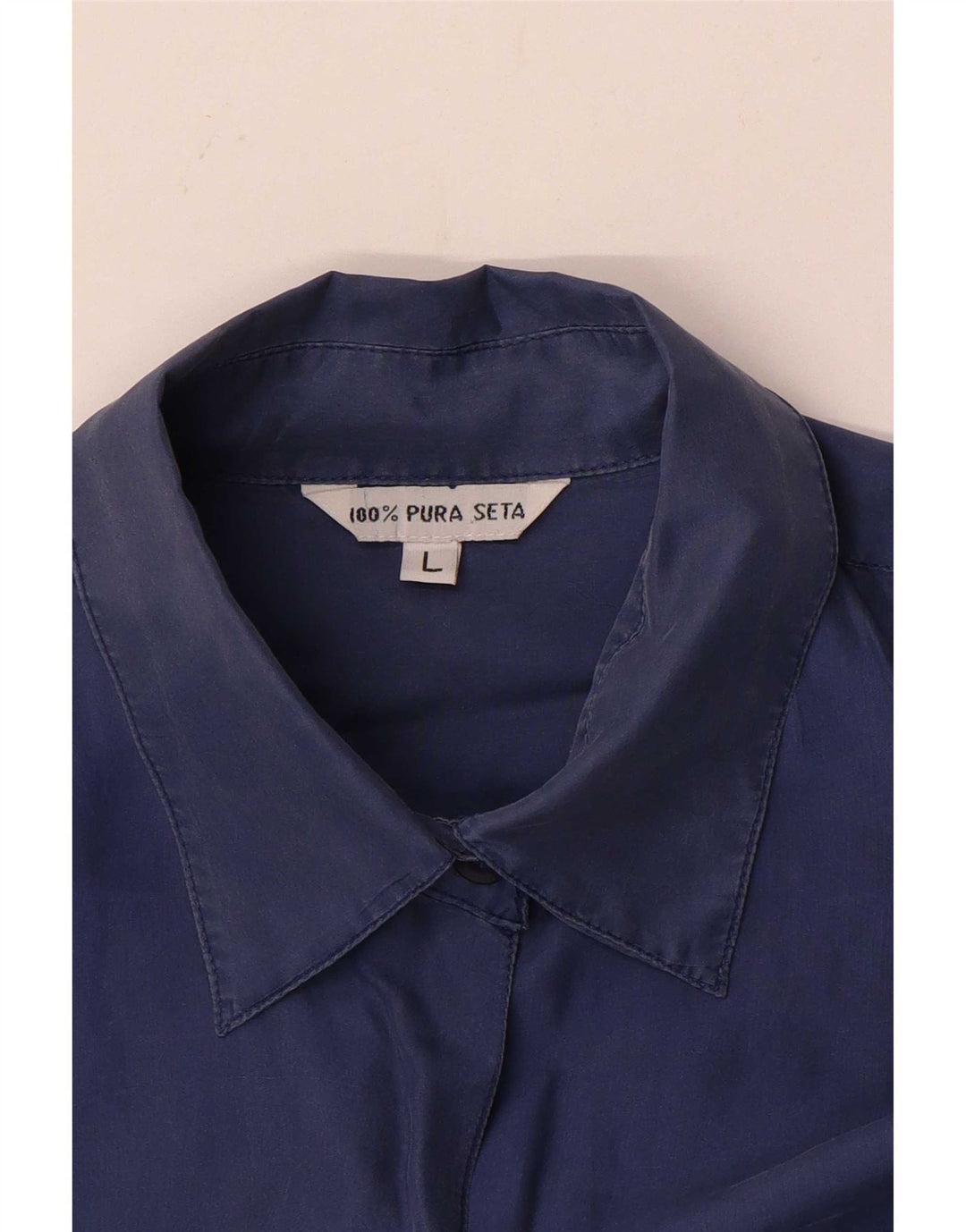 Damska bluzka koszulowa w stylu vintage UK 16, duża, granatowa, jedwabna