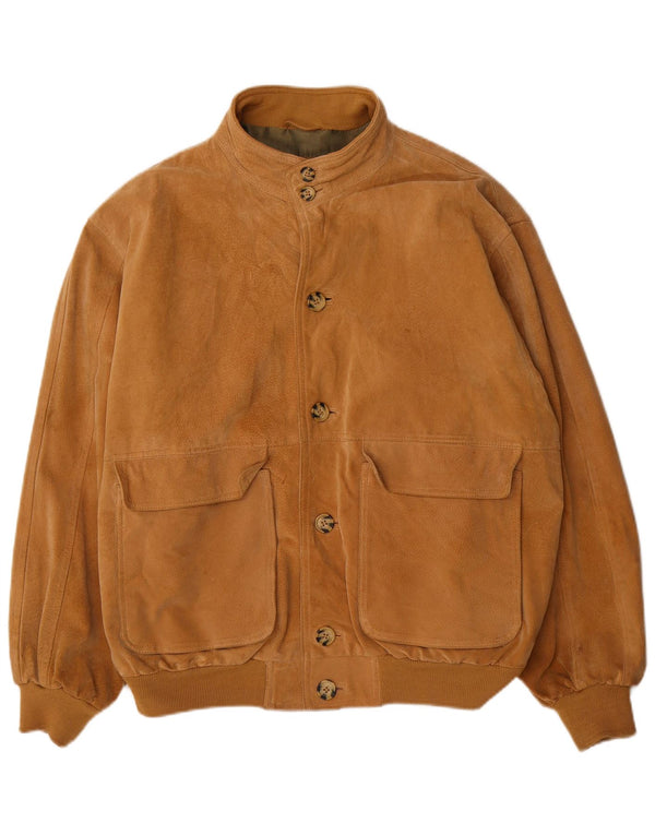 Vintage męska zamszowa kurtka bomber UK 40 duża brązowa skóra