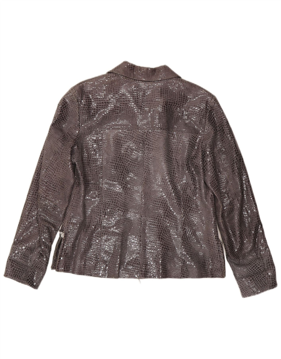 Damska kurtka skórzana w stylu vintage EU 38 Średnia szara skóra z nadrukiem zwierzęcym