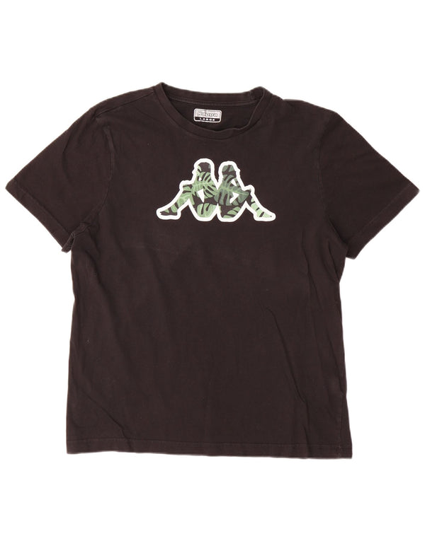 Męski T-shirt z grafiką Kappa, duży, czarny, bawełniany