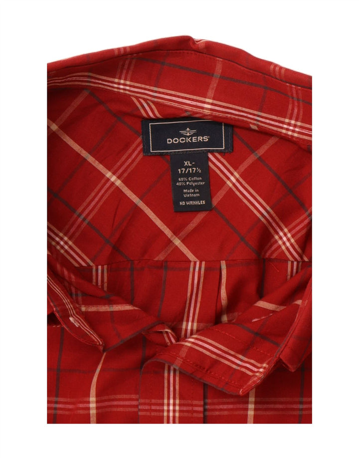 DOCKERS Mens Shirt Size 17 1/2 XL Red Check Cotton Vintage Dockers and Second-Hand Dockers from Messina Hembry 