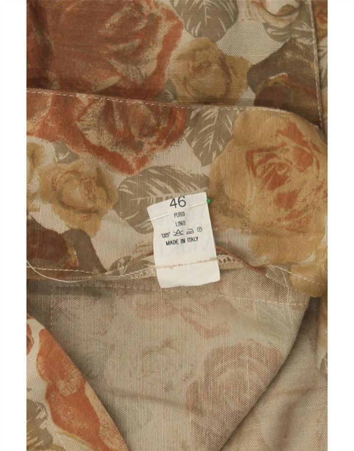 VINTAGE Womens Longline 3 Button Blazer Jacket IT 46 Large Beige Floral Vintage Vintage and Second-Hand Vintage from Messina Hembry 