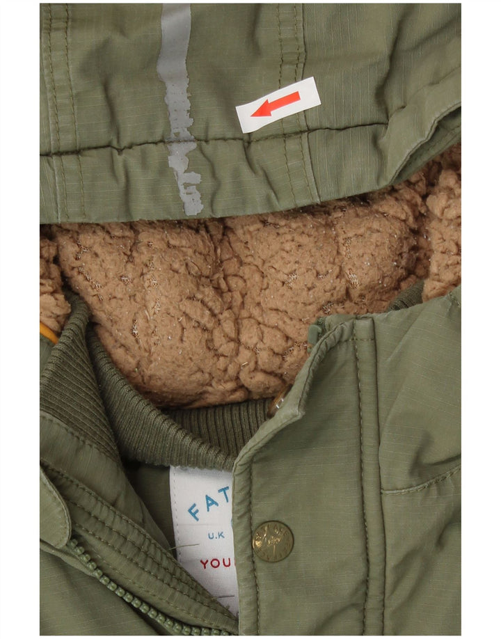 Chłopięca kurtka parka z kapturem Fat Face 8-9 lat, bawełna khaki