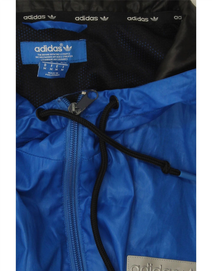 ADIDAS Mens Hooded Rain Jacket UK 38 Medium Blue Colourblock Polyester Vintage Adidas and Second-Hand Adidas from Messina Hembry 