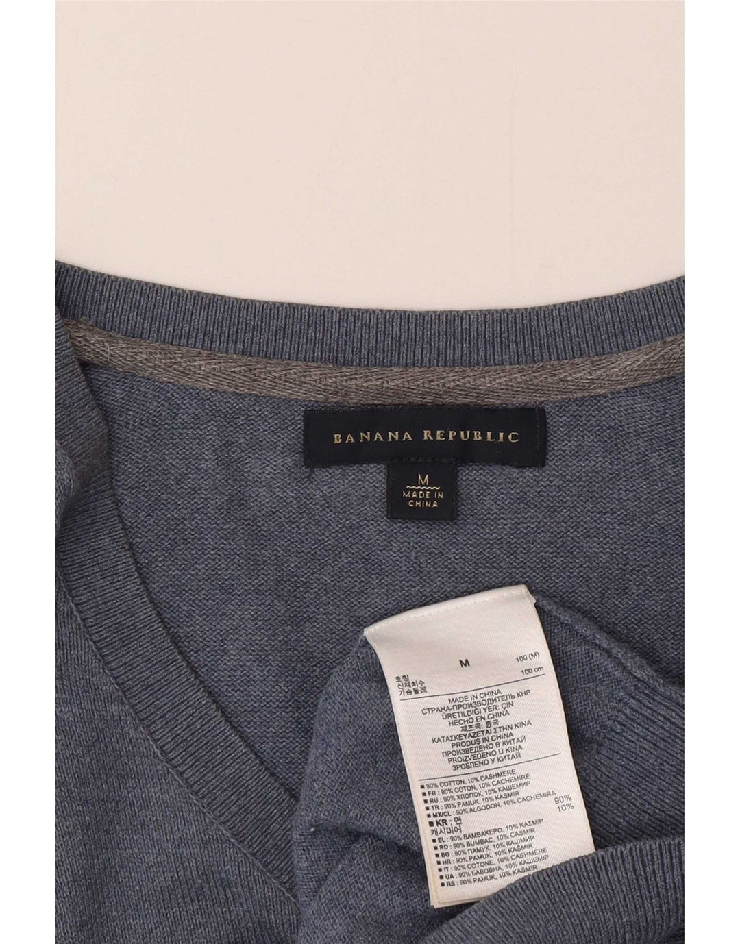 Męski sweter z dekoltem w kształcie litery V, Banana Republic, średni niebieski, bawełniany
