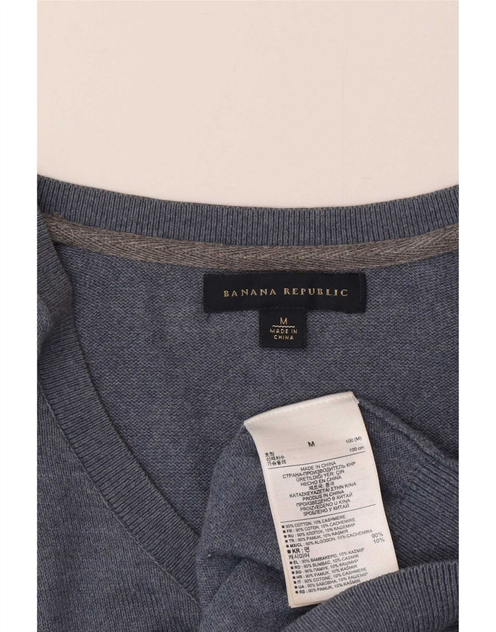 Męski sweter z dekoltem w kształcie litery V, Banana Republic, średni niebieski, bawełniany