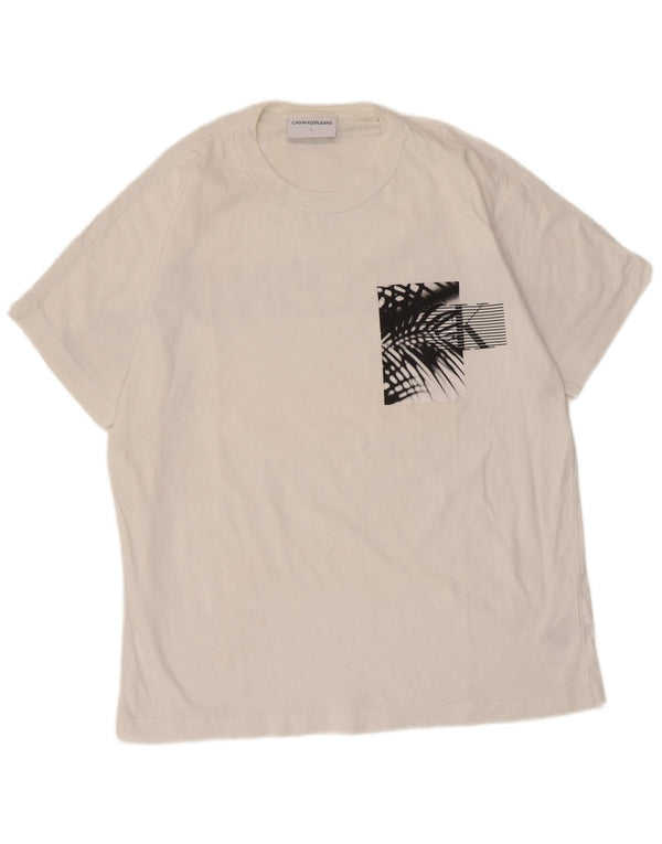 Calvin Klein Jeans Womens Graphic T-Shirt Top UK 16 Large White Cotton