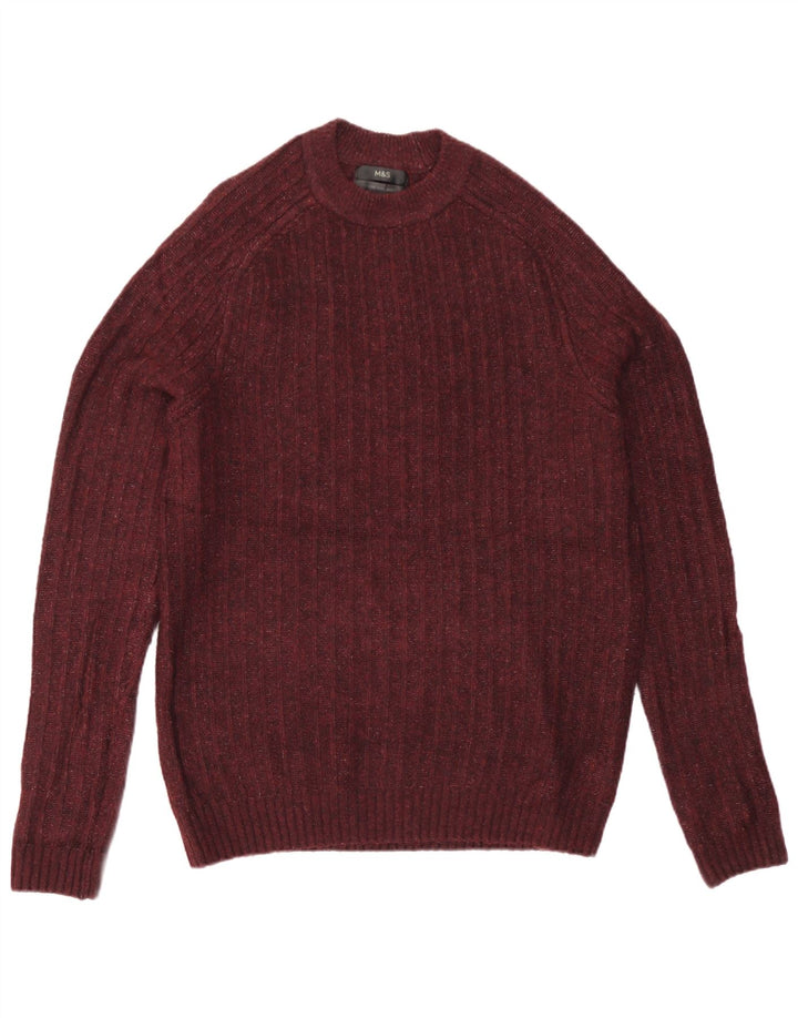 Marks & Spencer Męski sweter z okrągłym dekoltem, duży, bordowy, nakrapiany