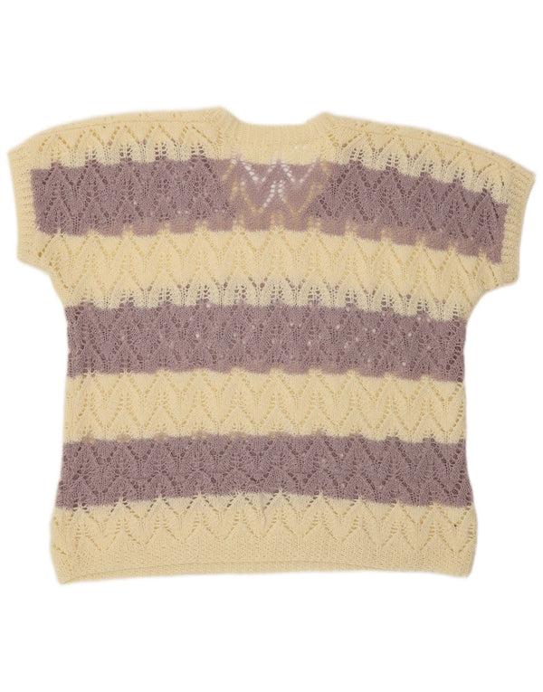 Damski sweter VINTAGE z krótkim rękawem i dekoltem w kształcie litery V, UK 16, duży fioletowy