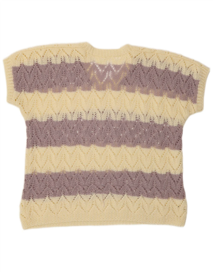 Damski sweter VINTAGE z krótkim rękawem i dekoltem w kształcie litery V, UK 16, duży fioletowy