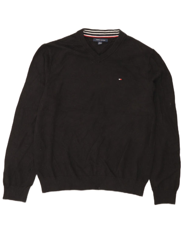 Męski sweter TOMMY HILFIGER z dekoltem w kształcie litery V, 2XL, czarna bawełna