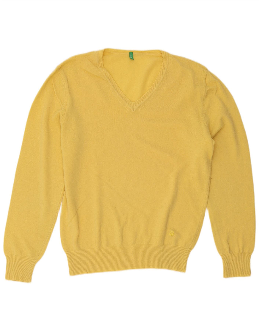 Męski sweter z dekoltem w serek Benetton, średniożółty