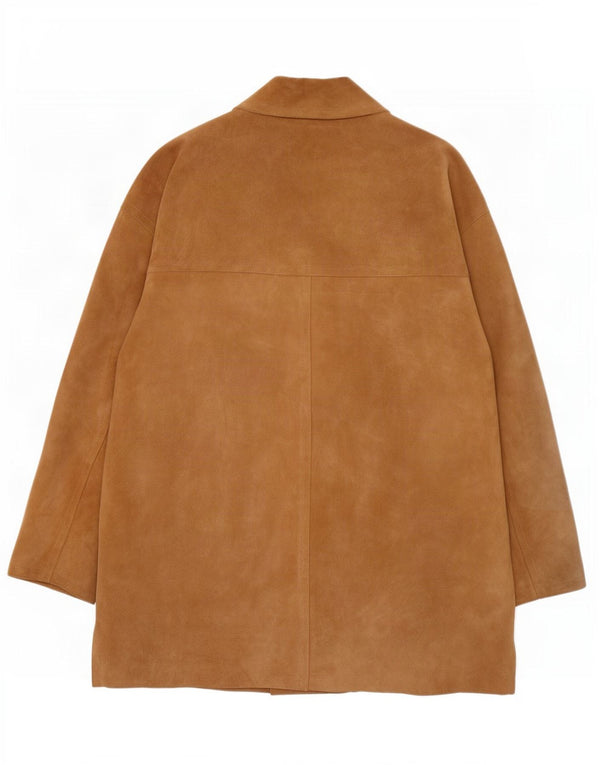 Vintage damski oversize'owy zamszowy płaszcz IT 42 średniej beżowej skóry