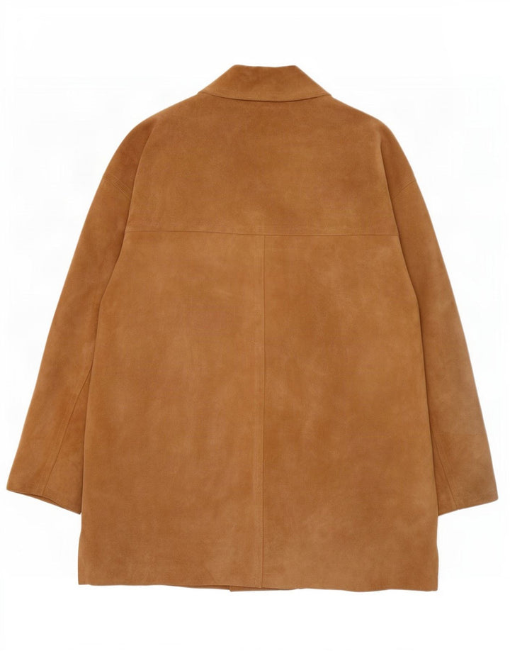 Vintage damski oversize'owy zamszowy płaszcz IT 42 średniej beżowej skóry