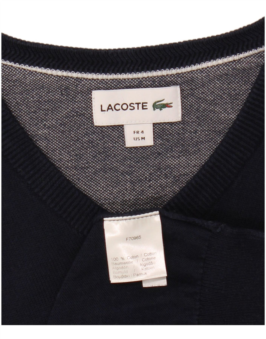 Męski sweter LACOSTE z dekoltem w kształcie litery V, rozmiar 4, średni granatowy, bawełniany