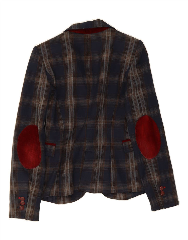 ZARA Womens 1 Button Blazer Jacket UK 6 XS Navy Blue Check Polyester Vintage Zara and Second-Hand Zara from Messina Hembry 