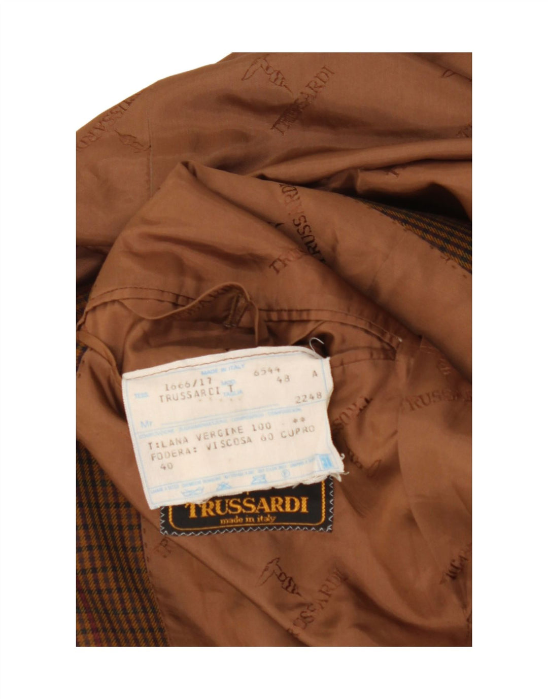 TRUSSARDI Mens 2 Button Blazer Jacket IT 48 Medium Brown Gingham Vintage Trussardi and Second-Hand Trussardi from Messina Hembry 