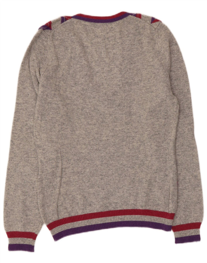 Sweter damski Sisley z dekoltem w szpic UK 10 Mały szary Argyle/Diament