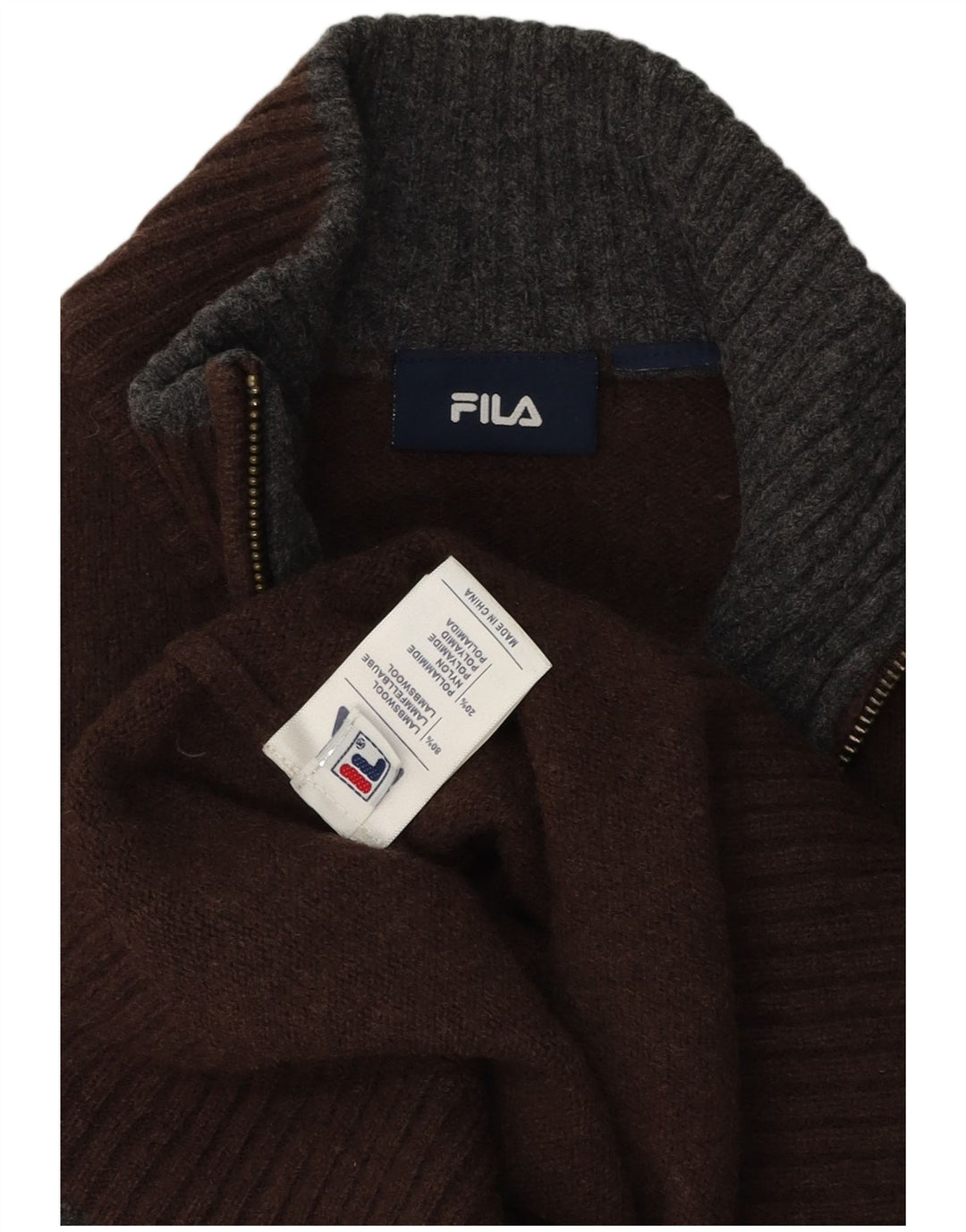 Męski sweter Fila z zamkiem błyskawicznym, duży, brązowy, z owczej wełny