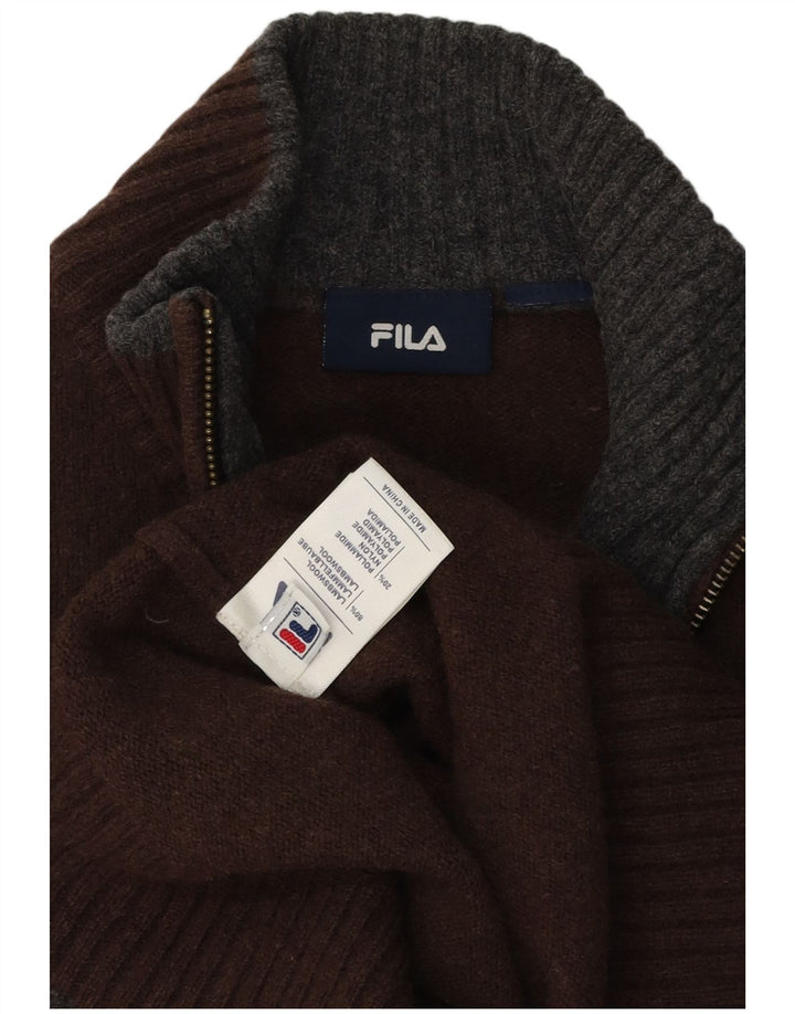 Męski sweter Fila z zamkiem błyskawicznym, duży, brązowy, z owczej wełny
