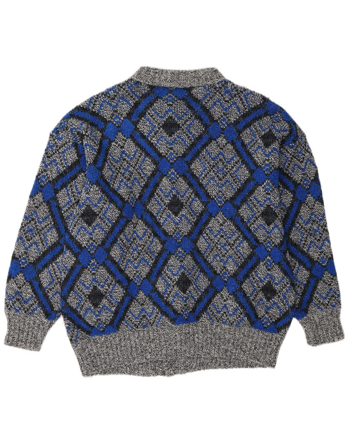 Vintage męski sweter rozpinany, duży, szary, geometryczny
