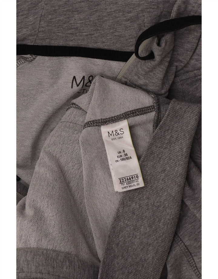 Marks & Spencer Damski sweter z kapturem i zamkiem, UK 8, mały, szary, nakrapiany