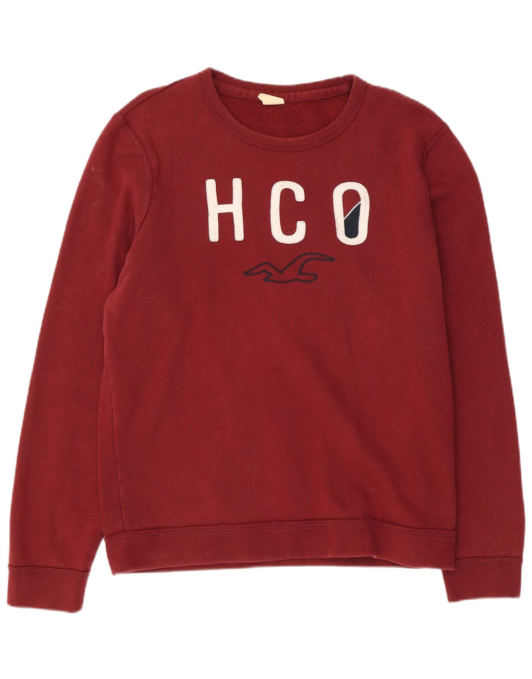 HOLLISTER Męski sweter z grafiką, średniej wielkości bordowa bawełna