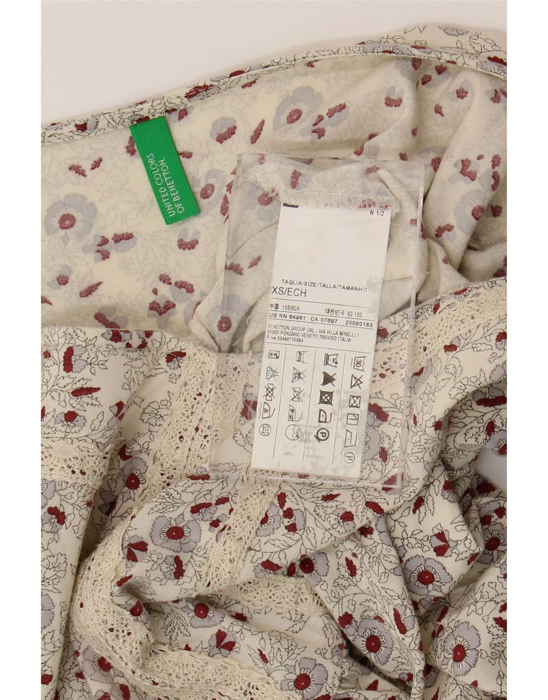 BENETTON Damska sukienka o linii A UK 6 XS w kolorze złamanej bieli w kwiaty, wiskoza