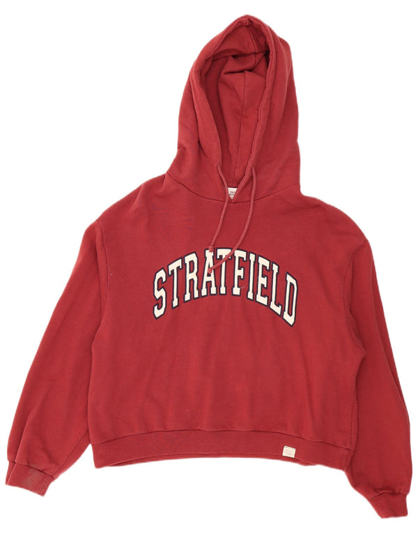 Damski sweter oversize z kapturem Pull & Bear, z grafiką, UK 14, średni czerwony