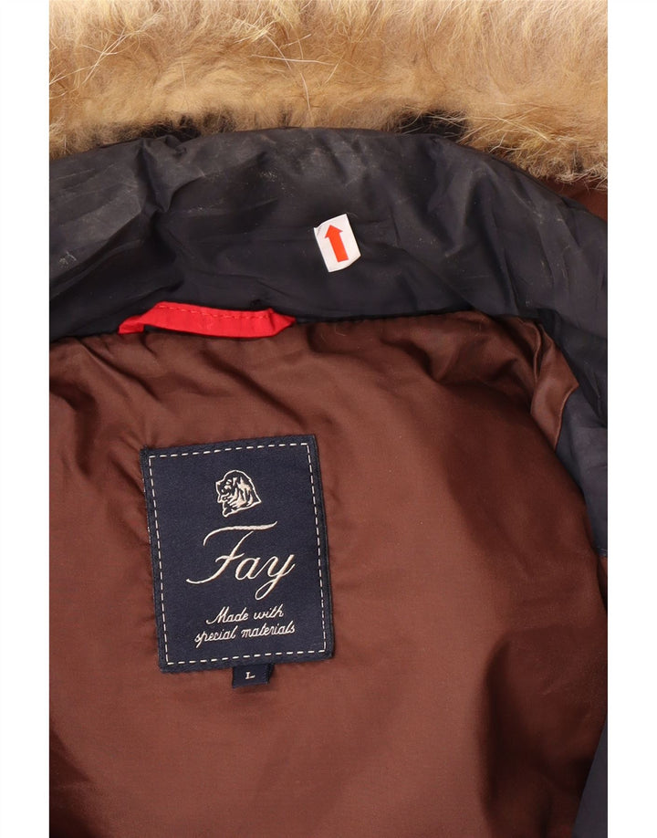 Męska ocieplana kurtka z kapturem FAY UK 40, duża, granatowa, z poliestru