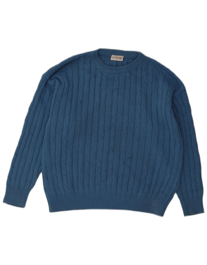 Vintage męski sweter z wycięciem pod szyją, duży niebieski
