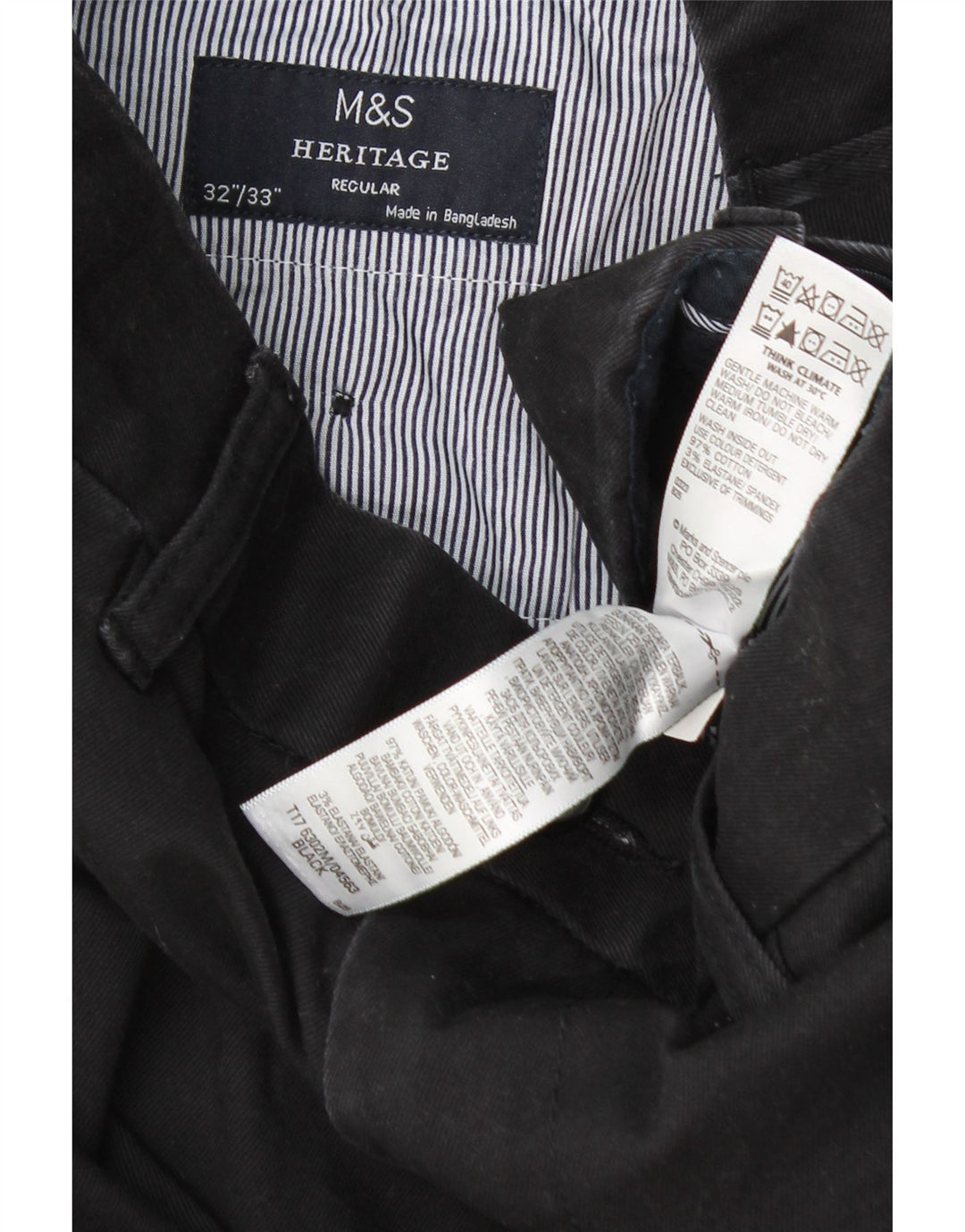 Męskie spodnie Chino Marks & Spencer Heritage Regular W32 L33 Czarna bawełna