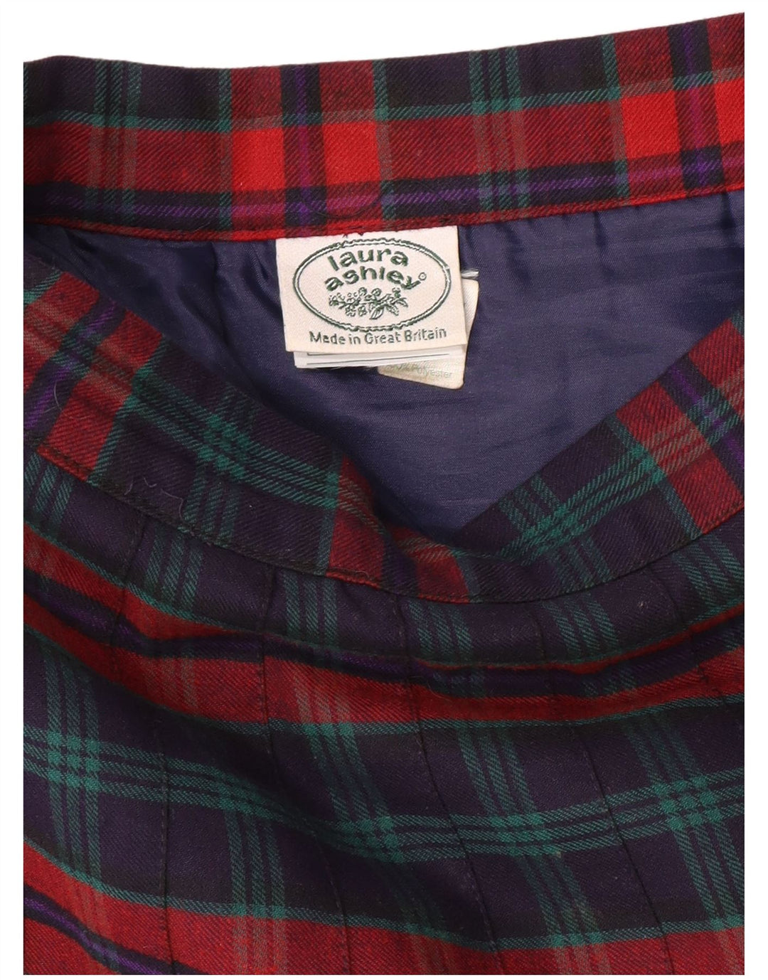 LAURA ASHLEY Damska plisowana spódnica z wysokim stanem W26 w małą granatową kratę