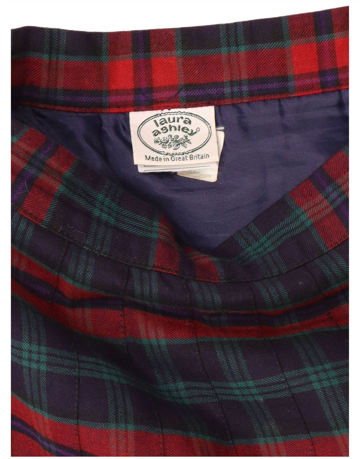 LAURA ASHLEY Damska plisowana spódnica z wysokim stanem W26 w małą granatową kratę