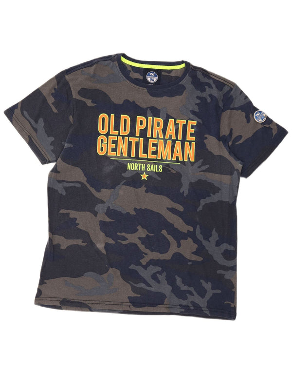 Męska koszulka z grafiką North Sails Top XL, granatowa, bawełniana w kamuflażu