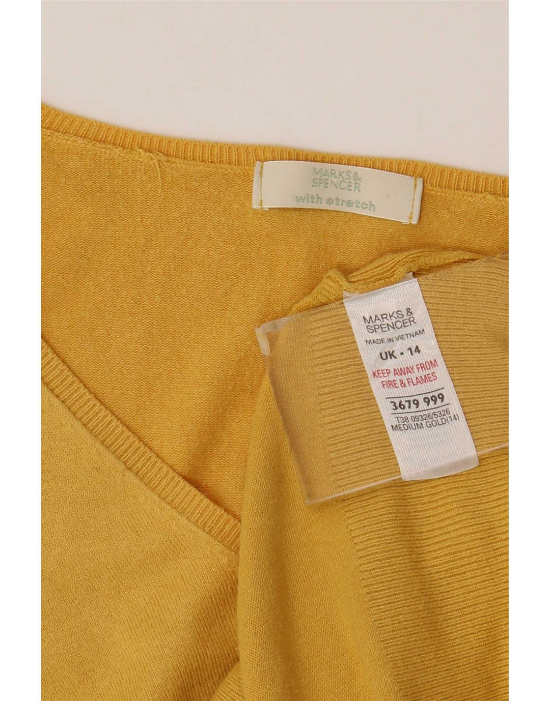 Sweter damski Marks & Spencer z dekoltem w kształcie litery V, UK 14, średni żółty wiskoza