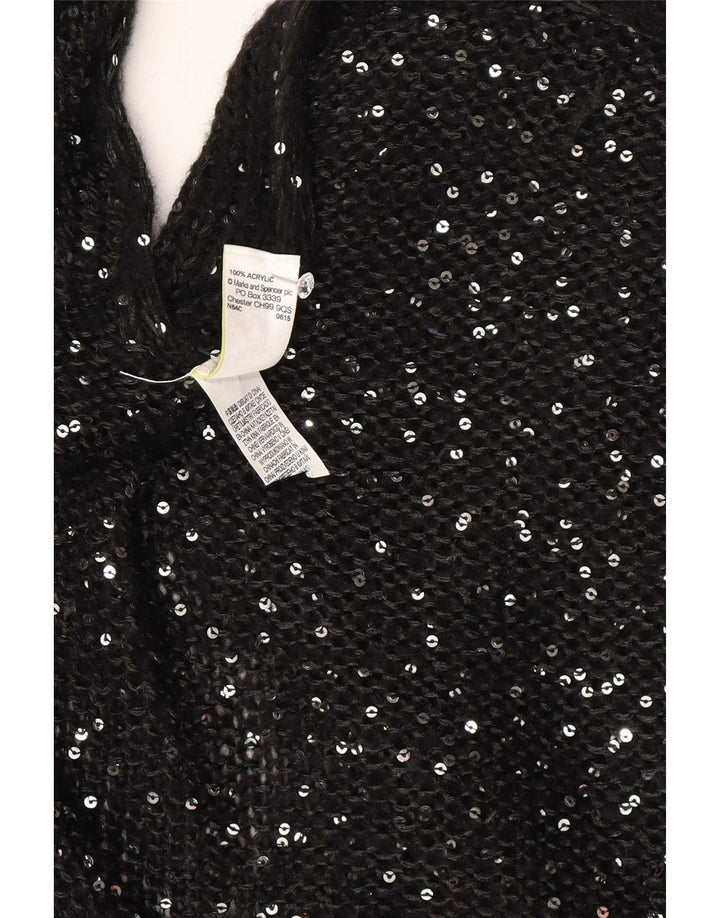Marks & Spencer Damski sweter ponczo w jednym rozmiarze, czarny, nakrapiany akryl