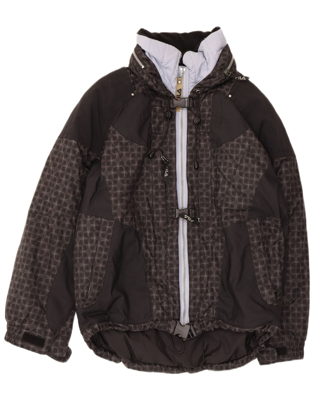 Damska kurtka narciarska FILA oversize z kapturem US 6, średnia czarna geometryczna