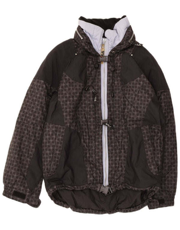 Damska kurtka narciarska FILA oversize z kapturem US 6, średnia czarna geometryczna