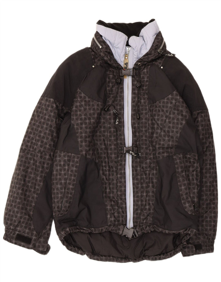 Damska kurtka narciarska FILA oversize z kapturem US 6, średnia czarna geometryczna