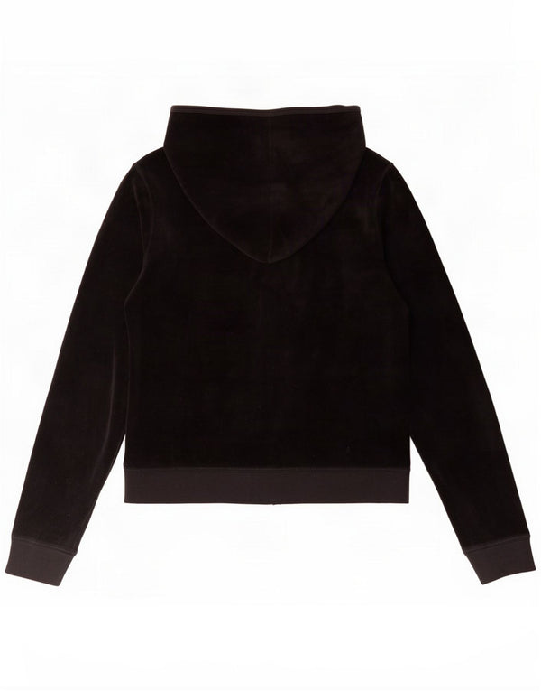 Juicy Couture Damski aksamitny sweter z kapturem i zamkiem błyskawicznym UK 14, duży, czarny, bawełniany